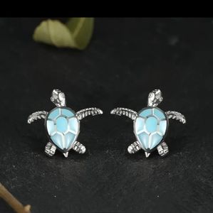 Blue Opal Stone Sea Turtle Earrings